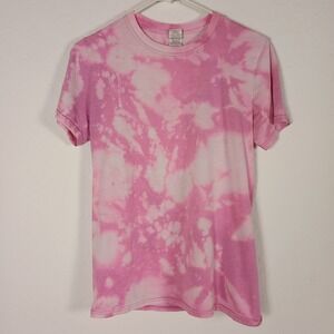 Handmade Pink & White Bleach Tie Dye T-Shirt Tee Shirt Women's Size S